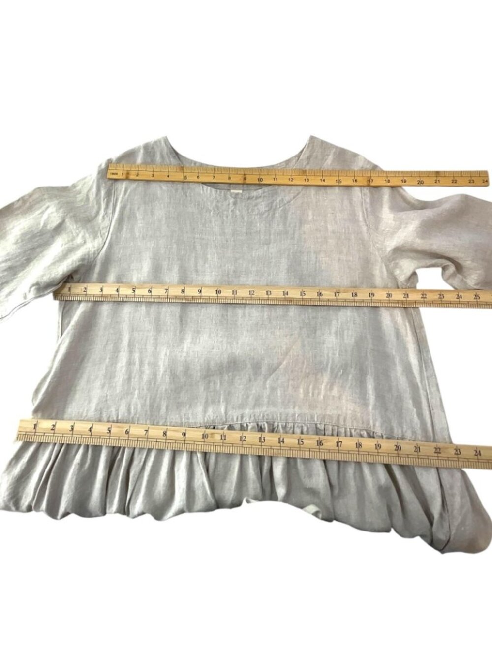 Len Ok Linen Dress Womens XL Beige 3/4 Sleeve Trapeze Swing Midi Pockets - Picture 7 of 12